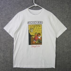 Illegal Civ Godspeed Shirt Mens Large White Graphic Tee Short Sleeve Streetwear
